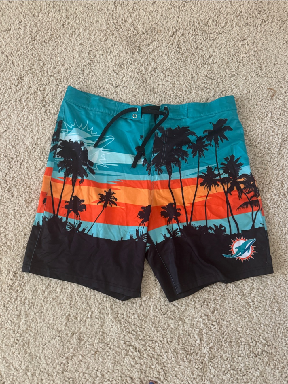 Miami Dolphins Teal & Orange Palm-Print Men's Swim Board Shorts by FOCO NFL TEAM